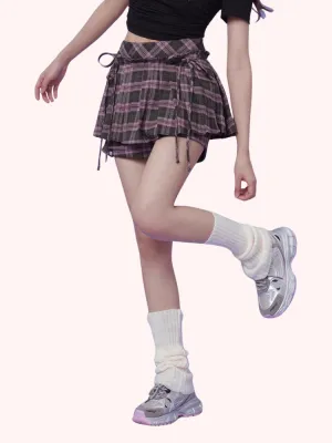 Plaid Ribbon Pleated Skort