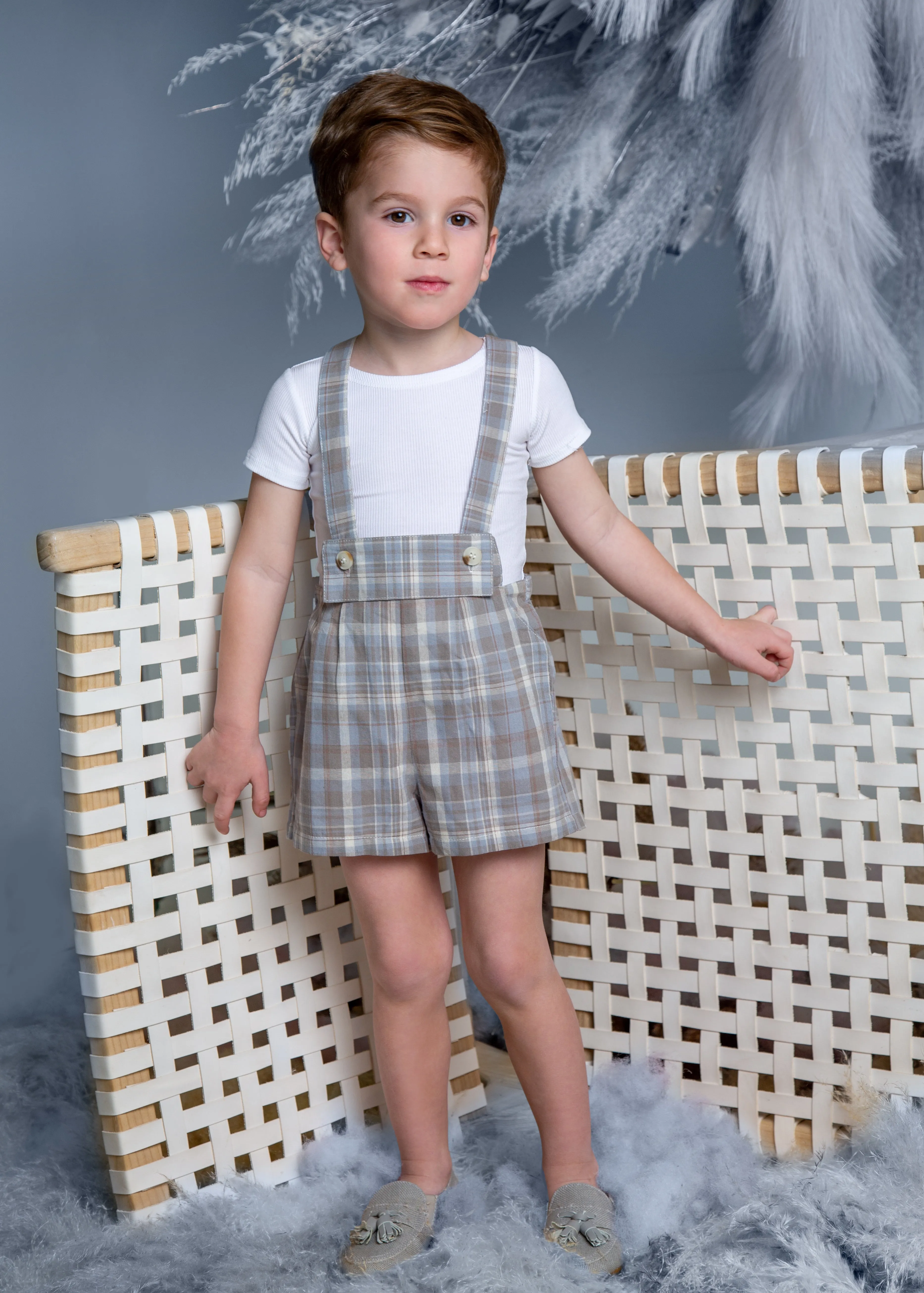 Pleated Overalls - Blue Plaid
