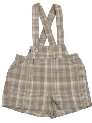Pleated Overalls - Blue Plaid