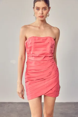 PLEATED WRAP TUBE DRESS