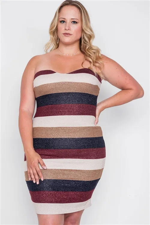 PLUS || Multi Stripe Bodycon Mini Dress