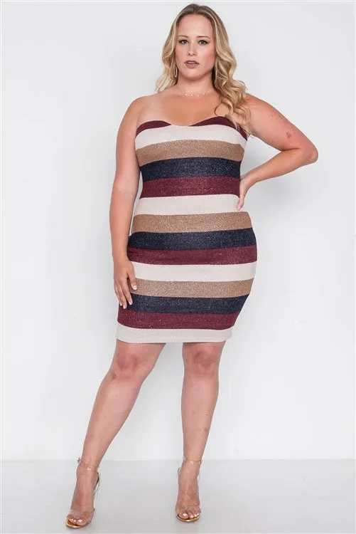 PLUS || Multi Stripe Bodycon Mini Dress