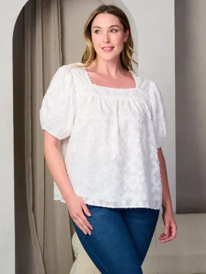 PLUS SIZE SHORT PUFF SLEEVE SQUARE NECK FLORAL DETAILED BLOUSE TOP