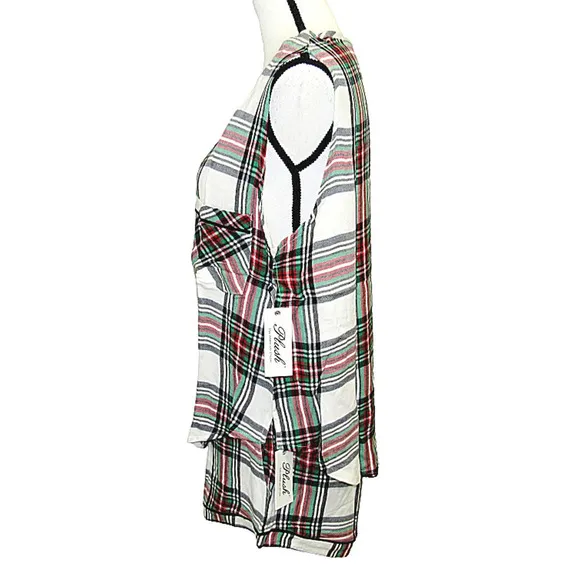 Plush Pajama Set Plaid Shorts &amp; Sleeveless Top