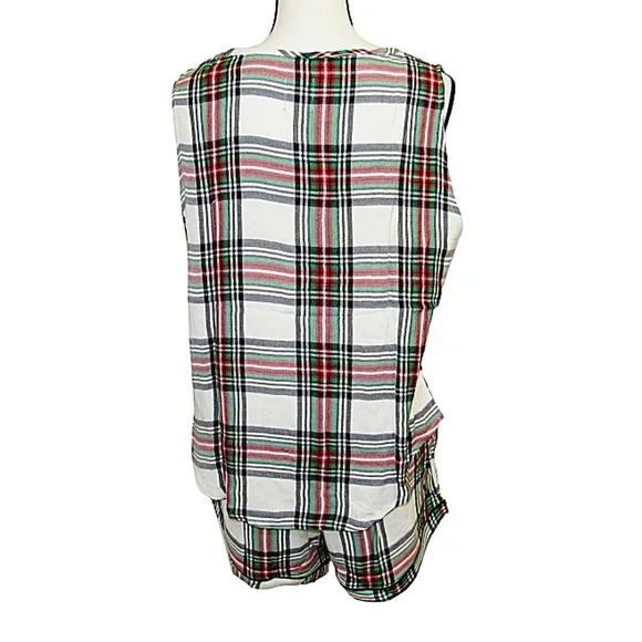 Plush Pajama Set Plaid Shorts &amp; Sleeveless Top