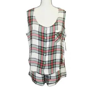 Plush Pajama Set Plaid Shorts &amp; Sleeveless Top
