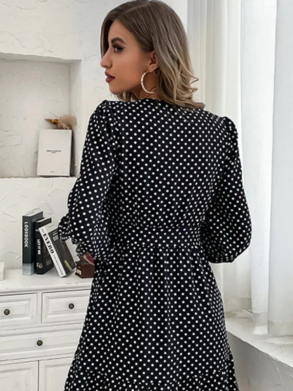 Polka Dot Wrap Mini Dress with Long Sleeves
