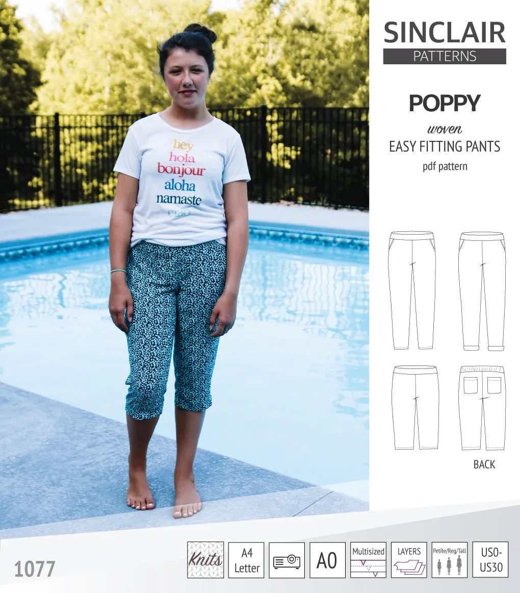 Poppy easy fitting pants for woven fabrics (PDF)