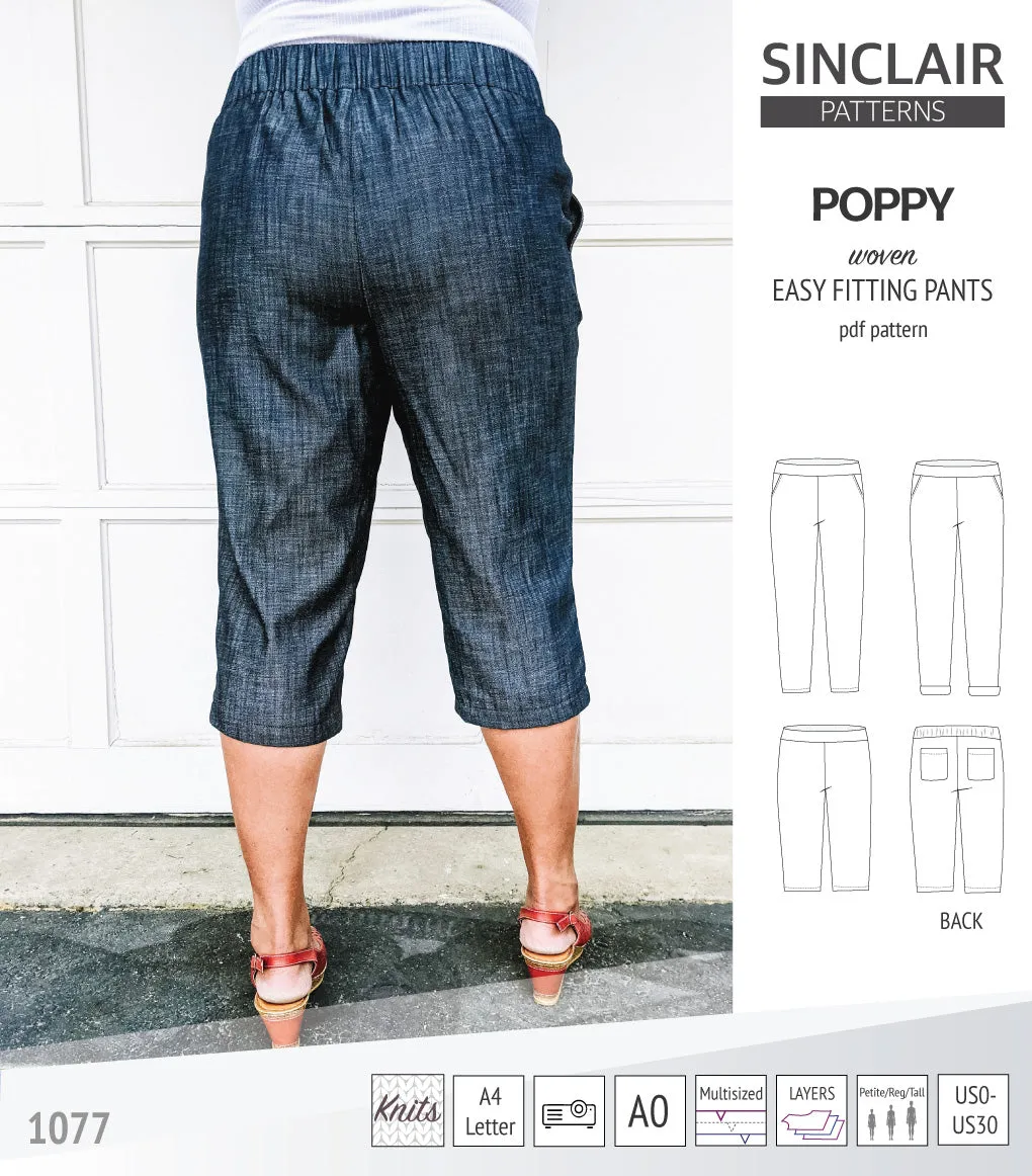 Poppy easy fitting pants for woven fabrics (PDF)