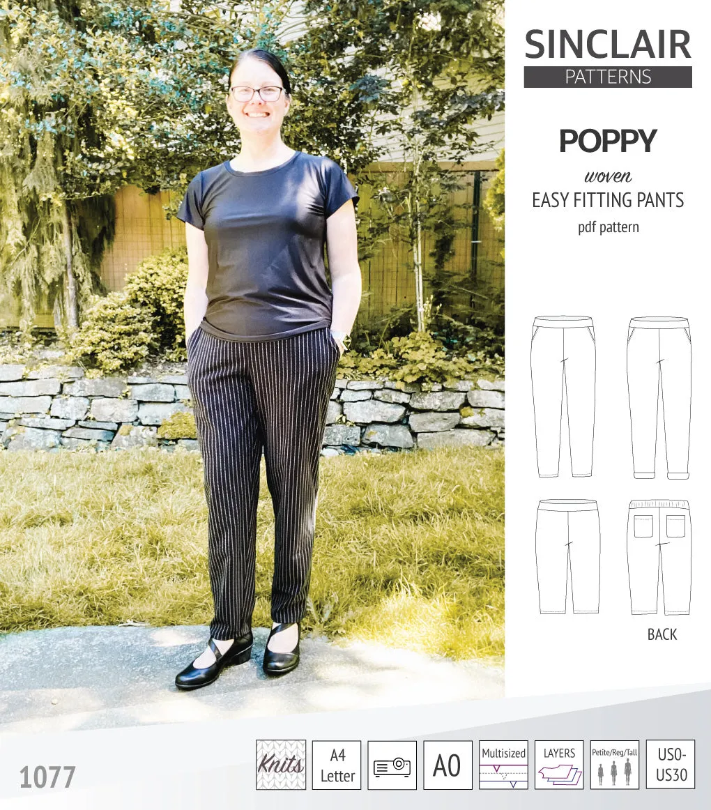 Poppy easy fitting pants for woven fabrics (PDF)
