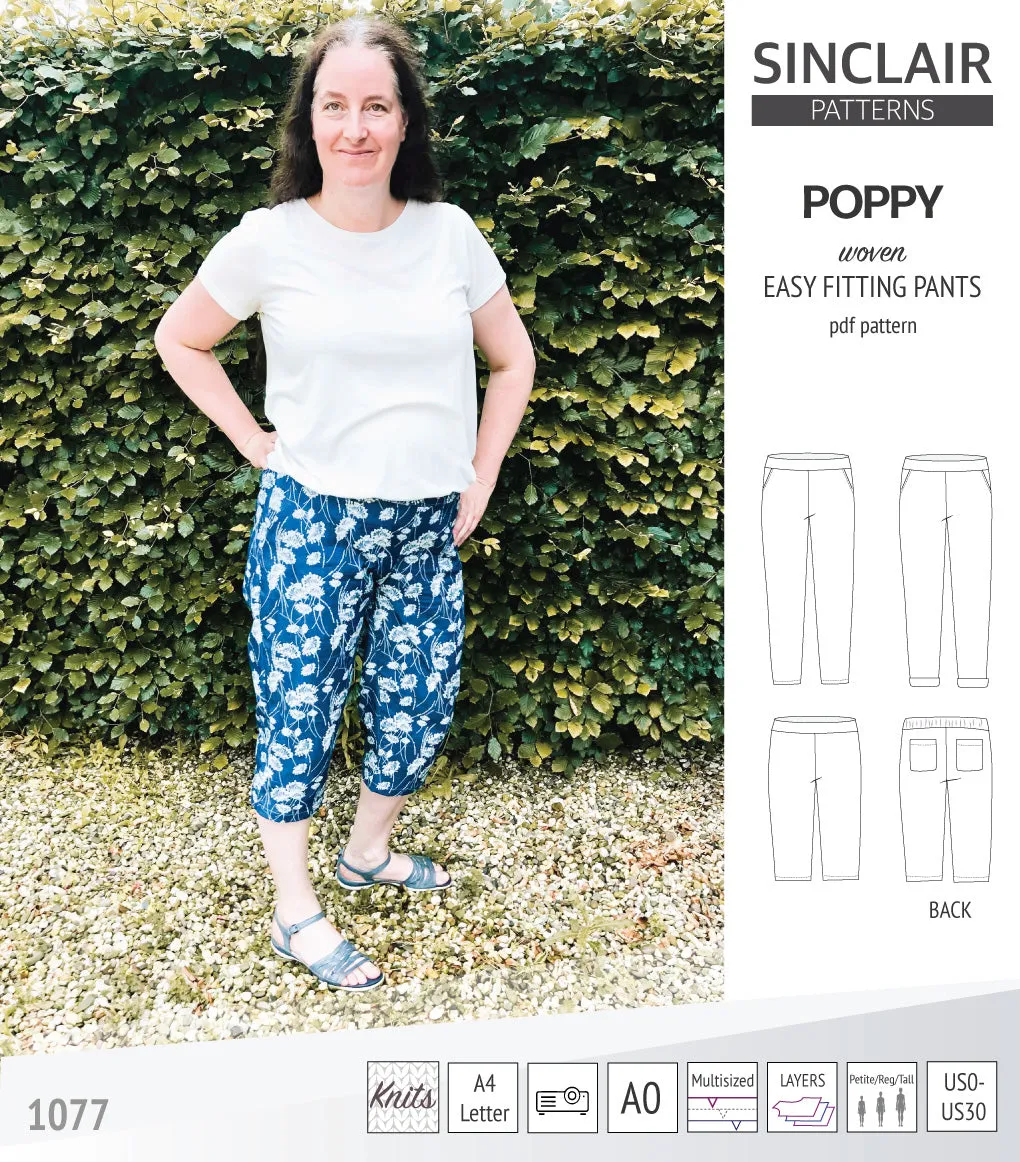 Poppy easy fitting pants for woven fabrics (PDF)