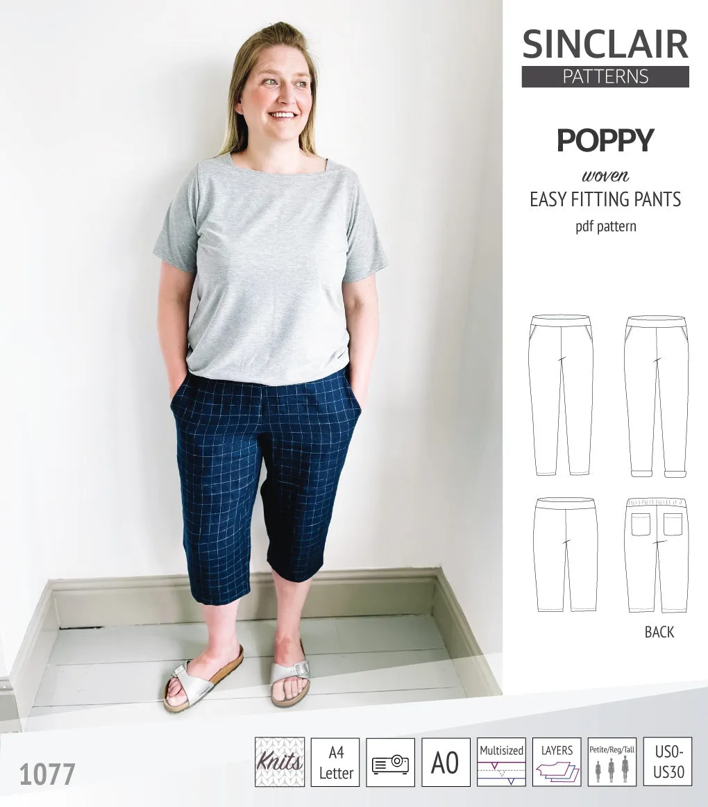 Poppy easy fitting pants for woven fabrics (PDF)