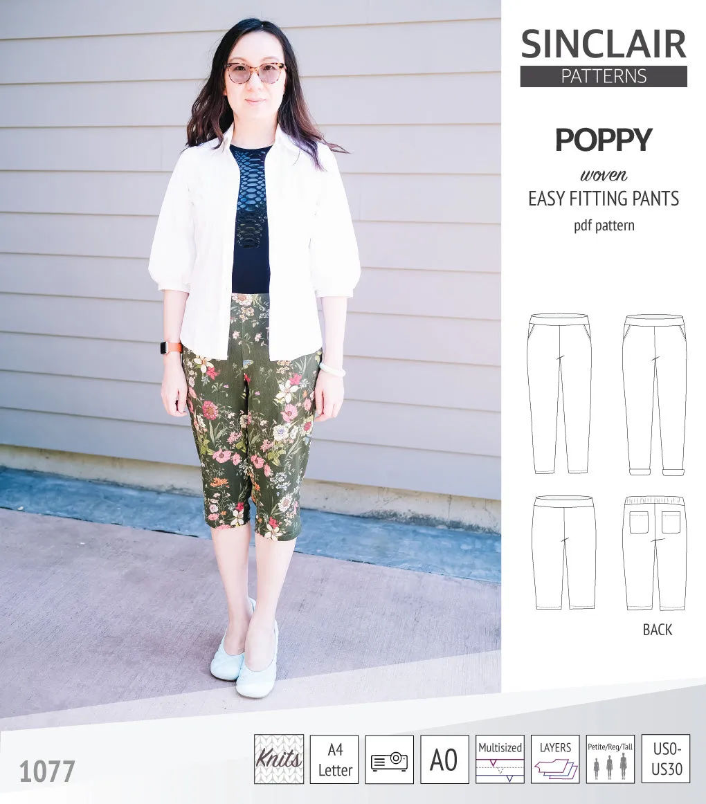 Poppy easy fitting pants for woven fabrics (PDF)