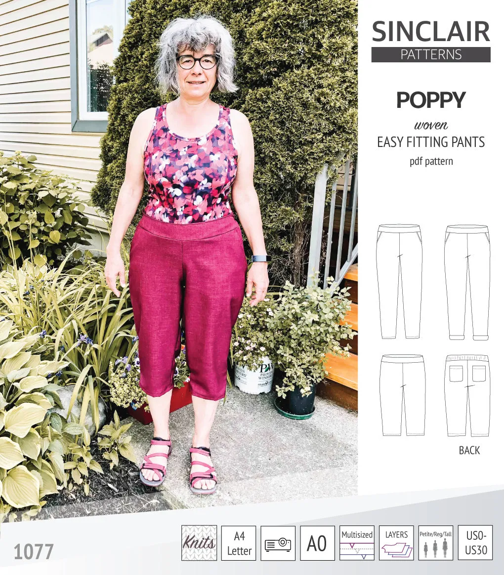 Poppy easy fitting pants for woven fabrics (PDF)