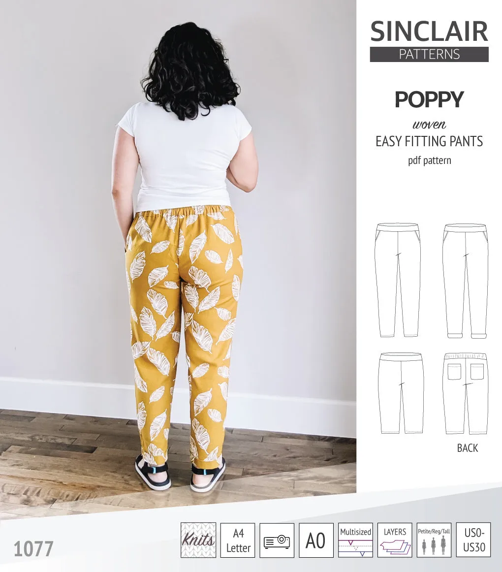 Poppy easy fitting pants for woven fabrics (PDF)
