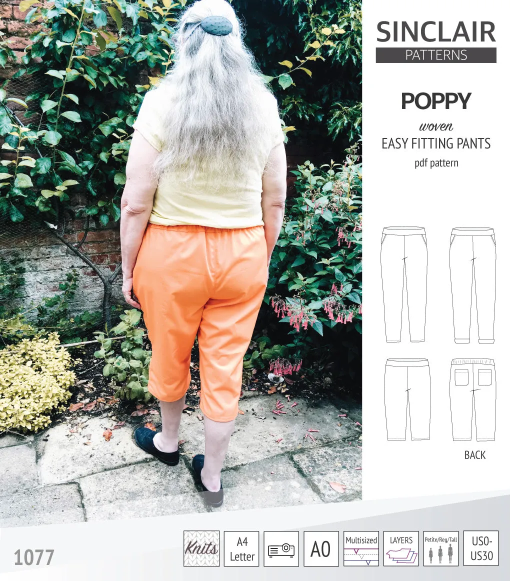 Poppy easy fitting pants for woven fabrics (PDF)