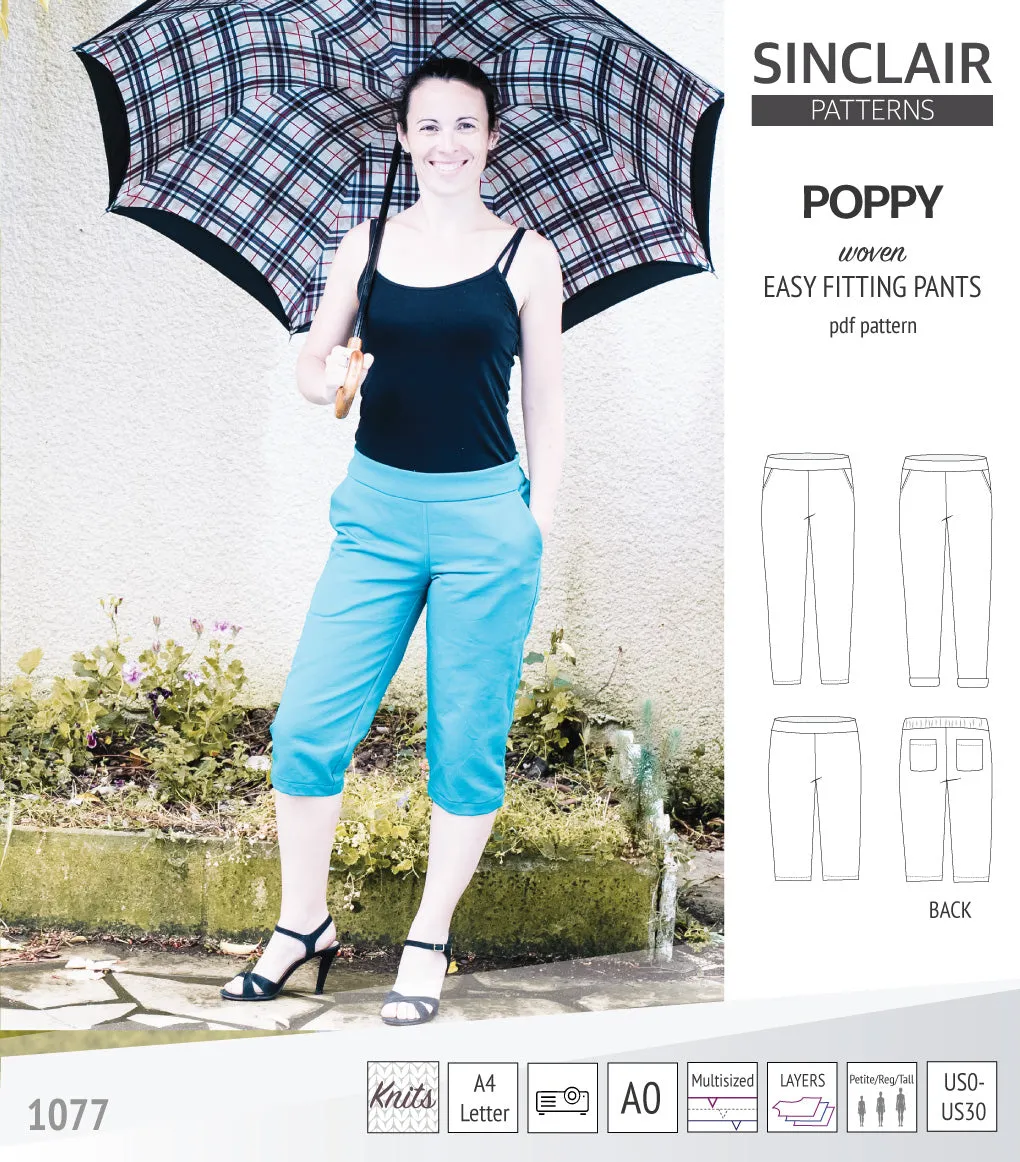 Poppy easy fitting pants for woven fabrics (PDF)