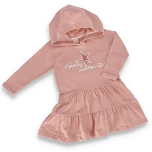 Pre-Girls Pink Tiered Hooded Dress - Pink