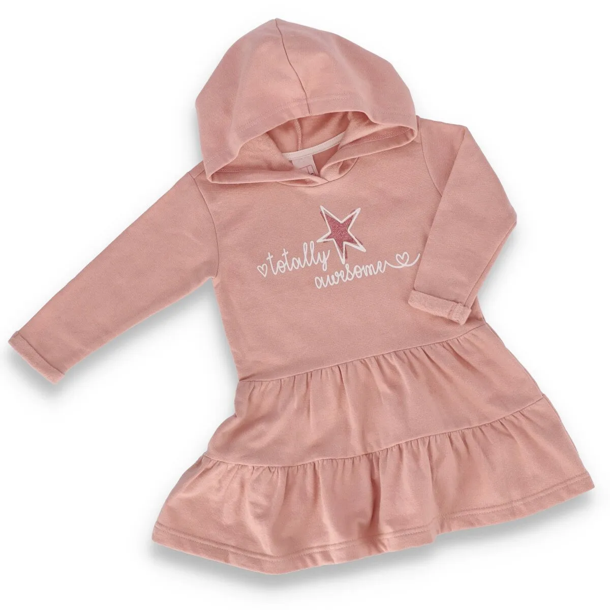 Pre-Girls Pink Tiered Hooded Dress - Pink