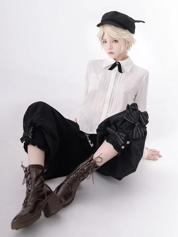 【Pre-sell】 Gothic Lolita Ouji Fashion Bows Long Sleeves Blouse Shirt