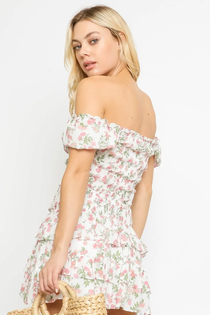 Print Smocked Tiered Ruffle Mini Skirt