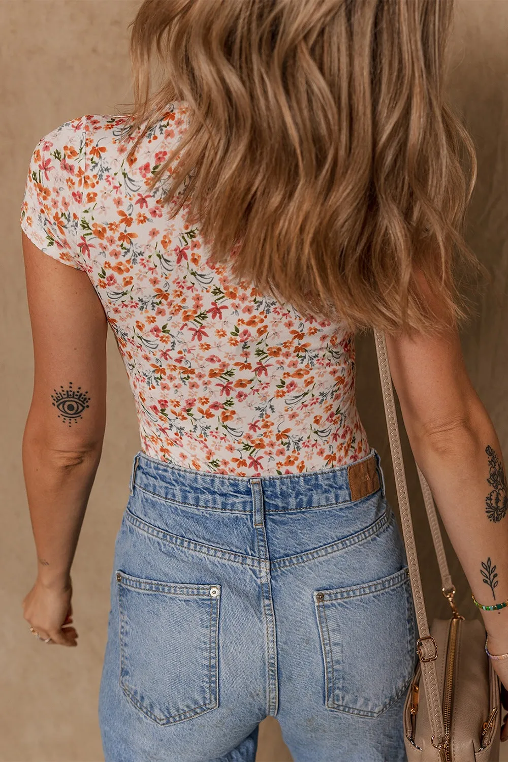 Printed Ruched Short Sleeve Bodysuit Top S-XL