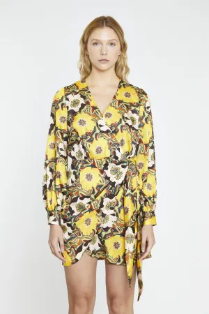 Psychedelic Multi-Floral Wrap Mini-Dress