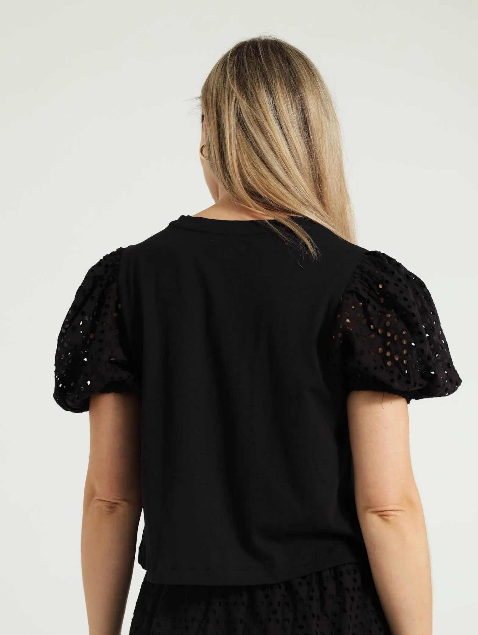 Puff Anglaise Sleeve Combo Tee - Black