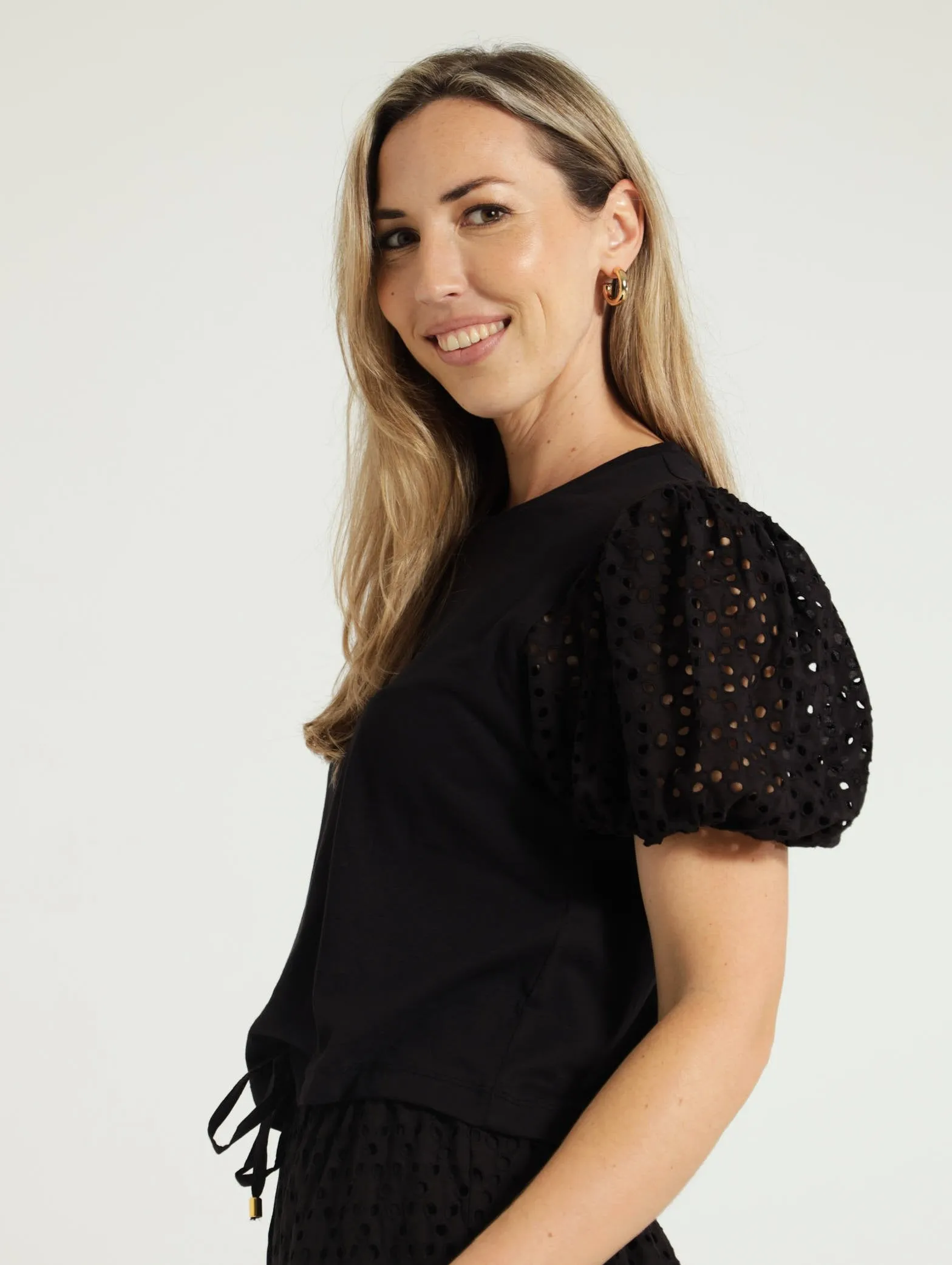 Puff Anglaise Sleeve Combo Tee - Black