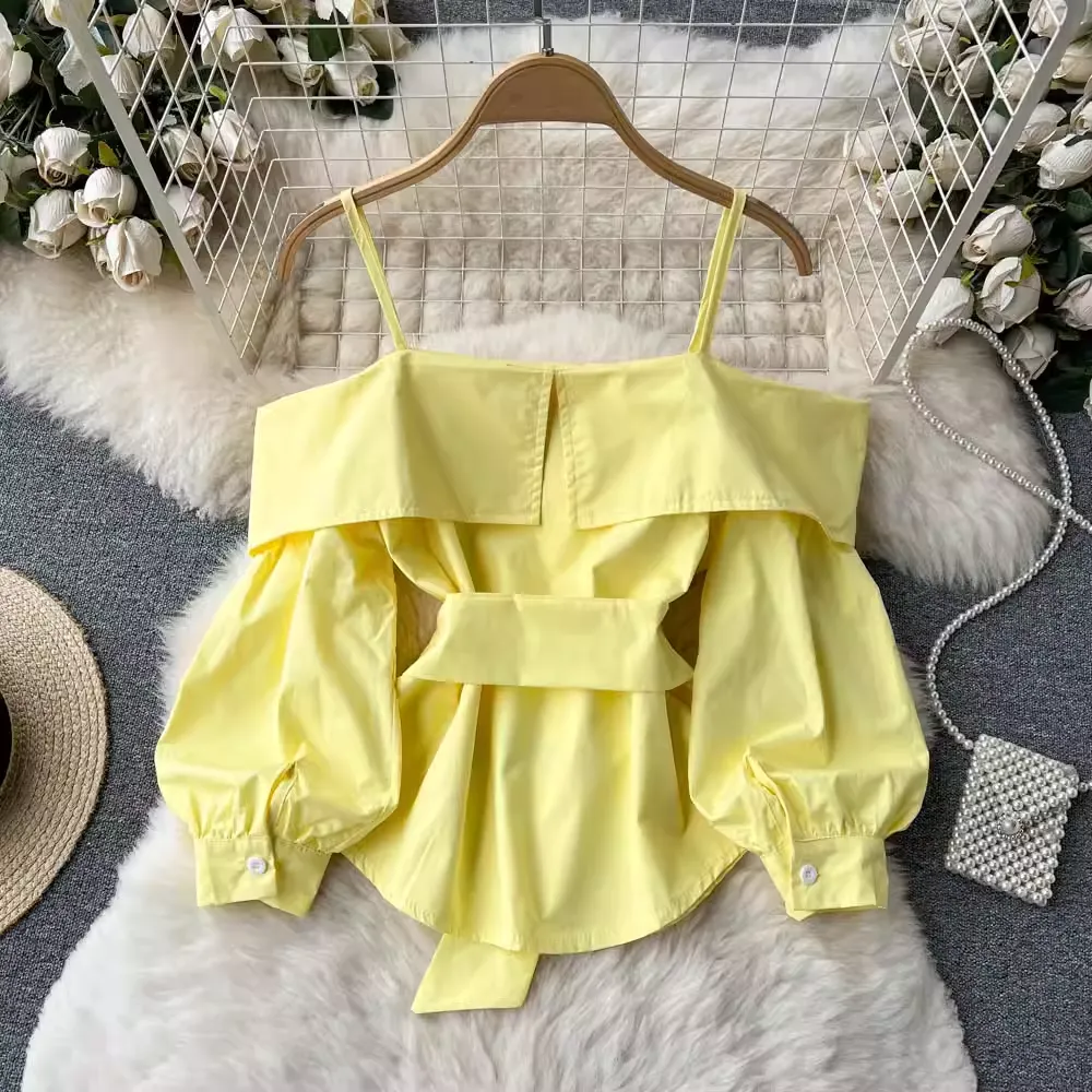 puff sleeve open back blouses