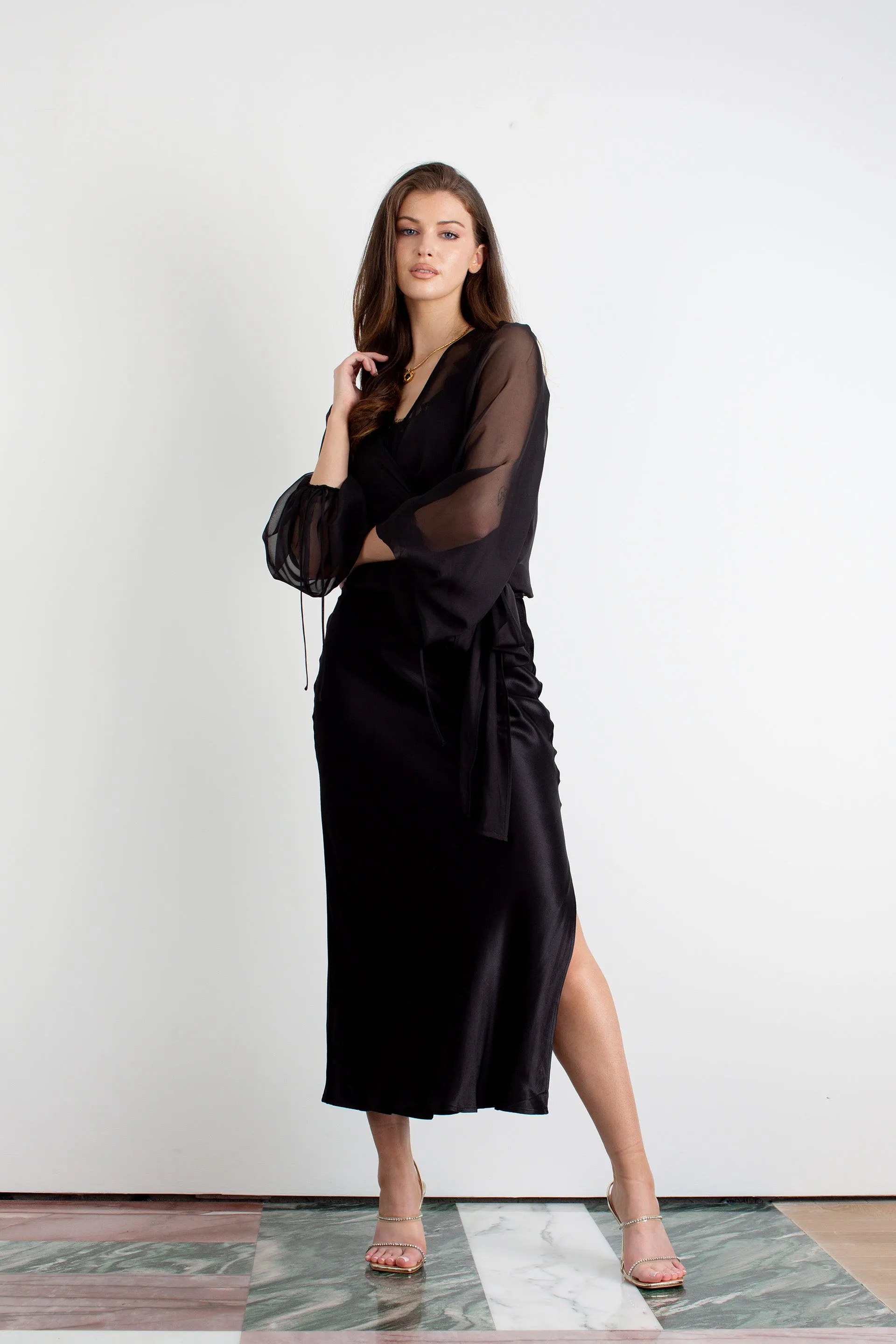"The Jenny" - Sheer Wrap Blouse (Black)