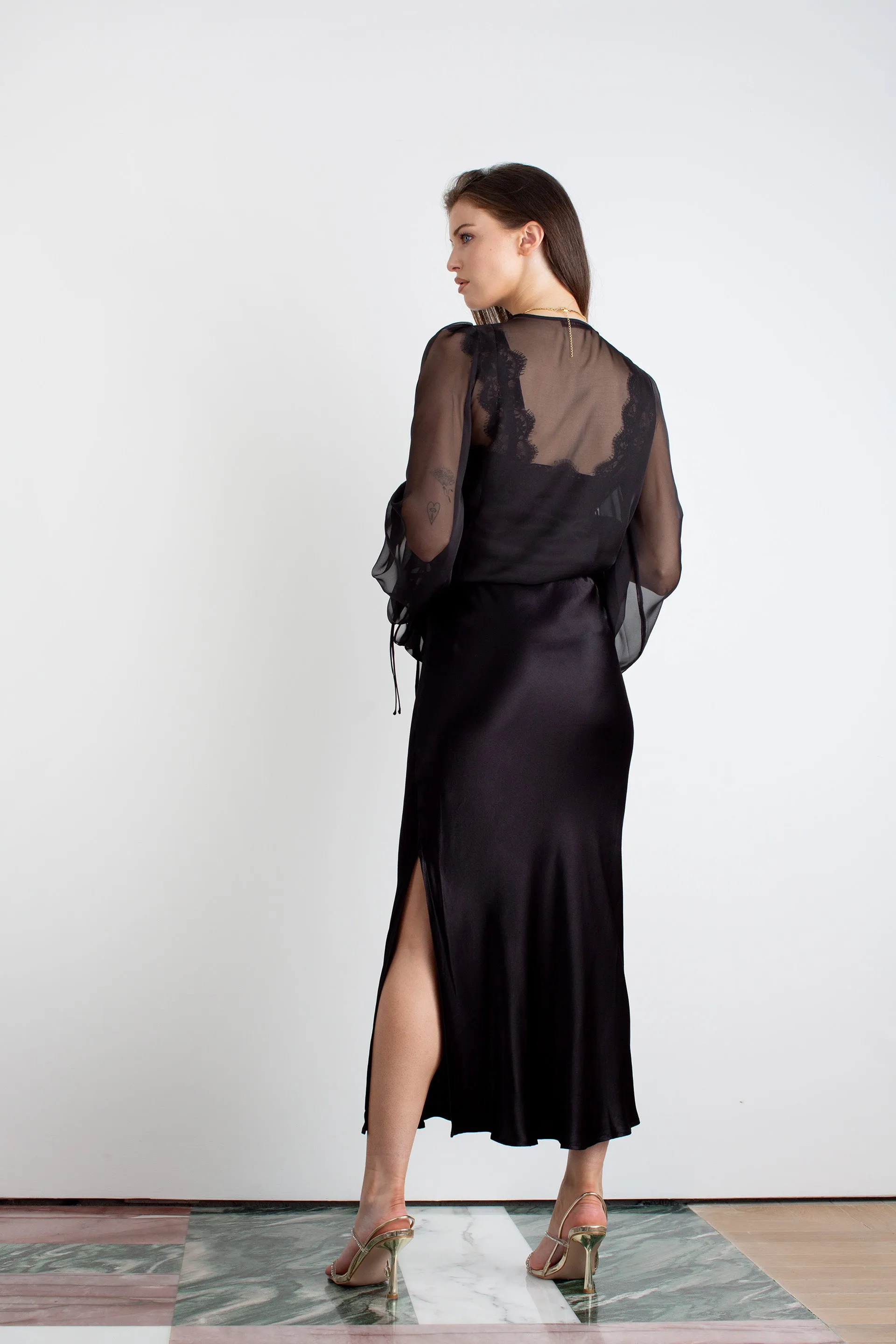 "The Jenny" - Sheer Wrap Blouse (Black)