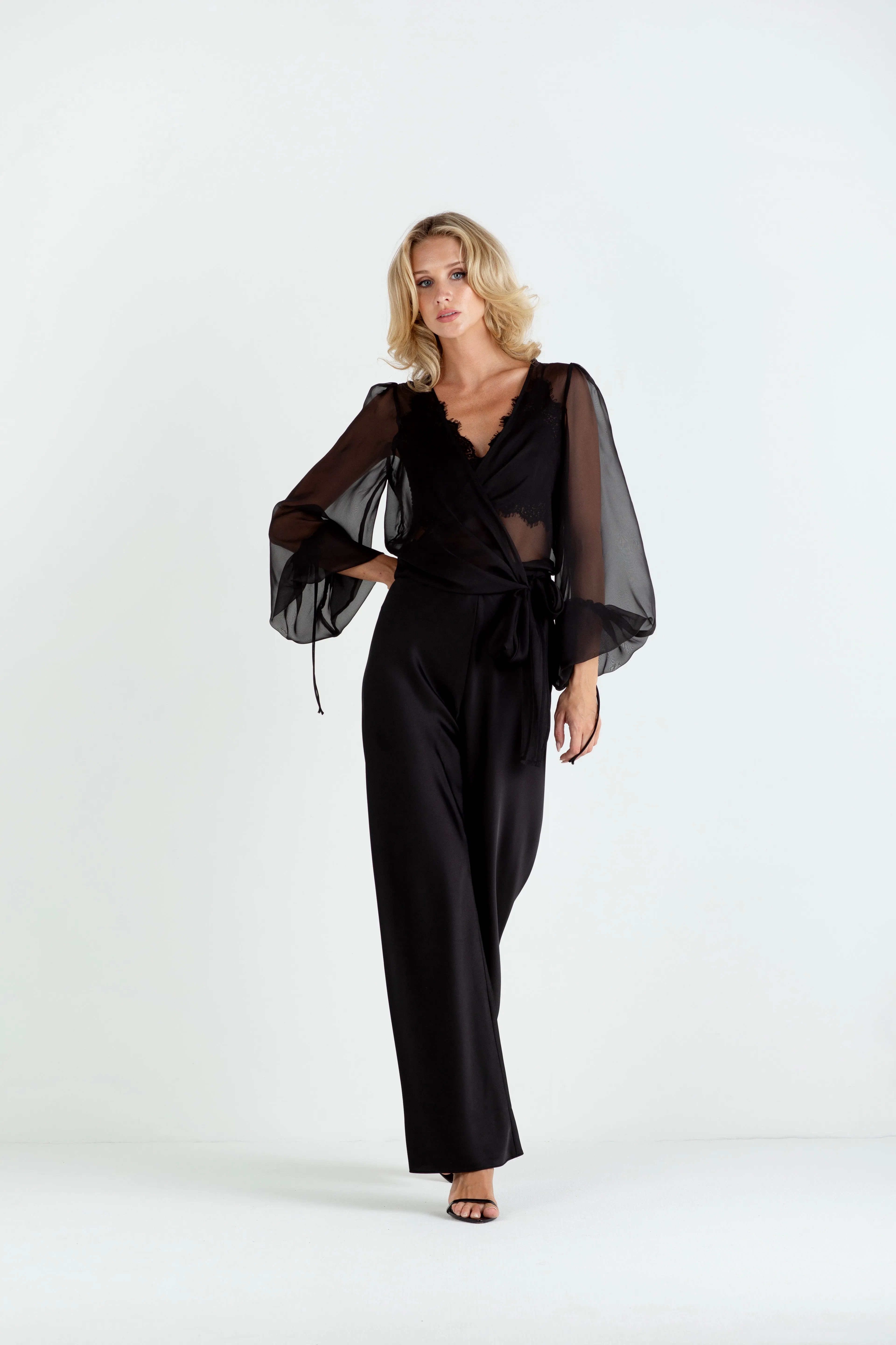 "The Jenny" - Sheer Wrap Blouse (Black)