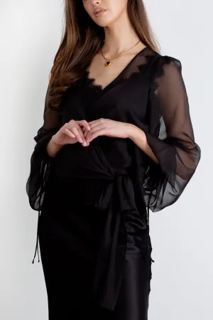 "The Jenny" - Sheer Wrap Blouse (Black)