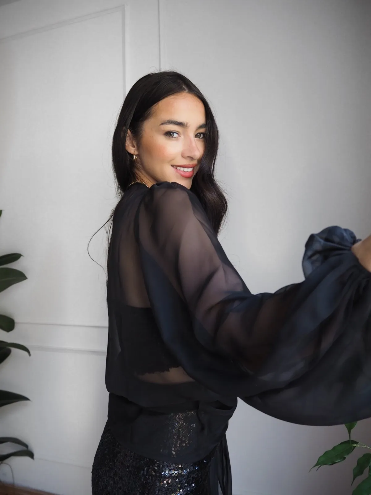 "The Jenny" - Sheer Wrap Blouse (Black)