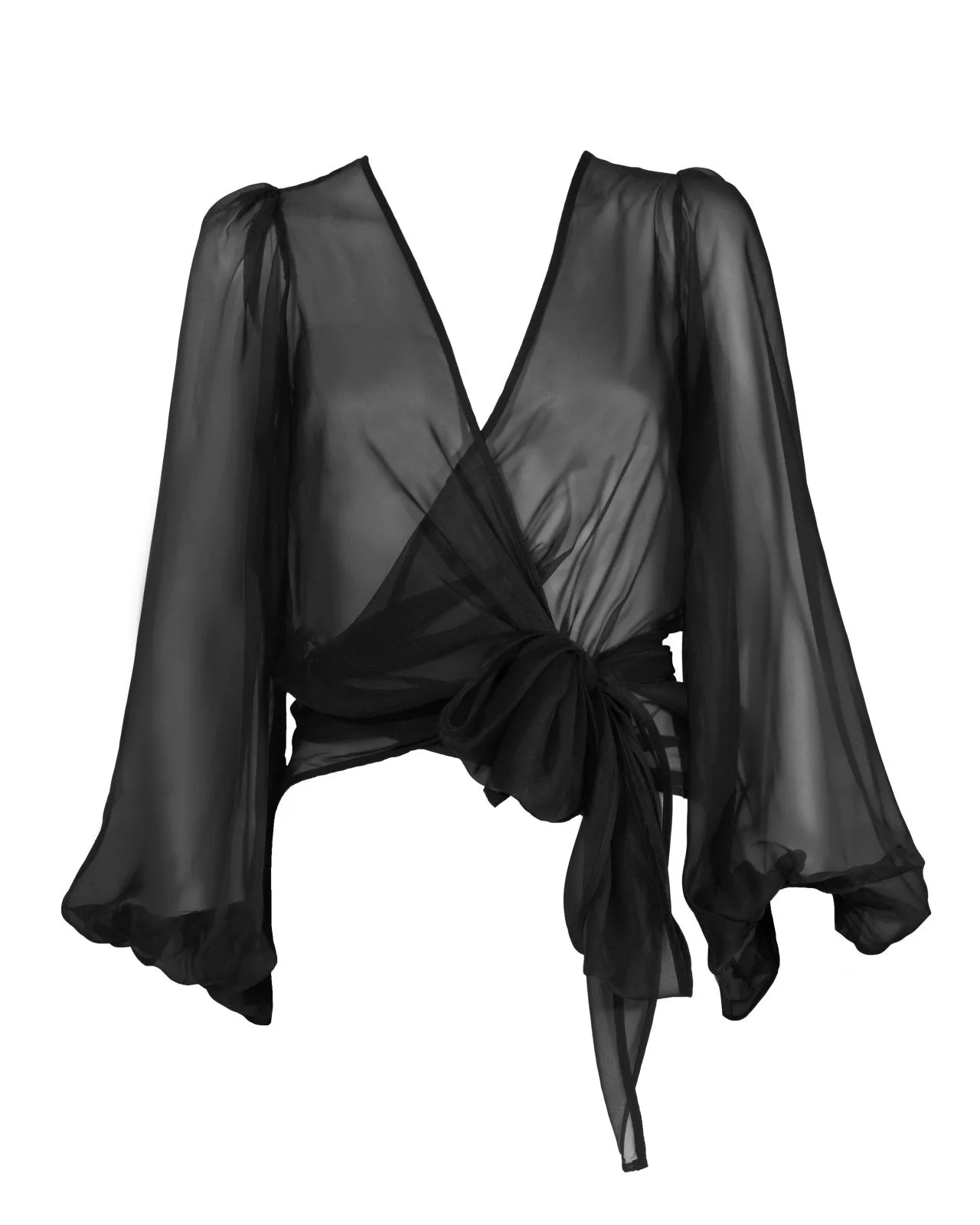 "The Jenny" - Sheer Wrap Blouse (Black)