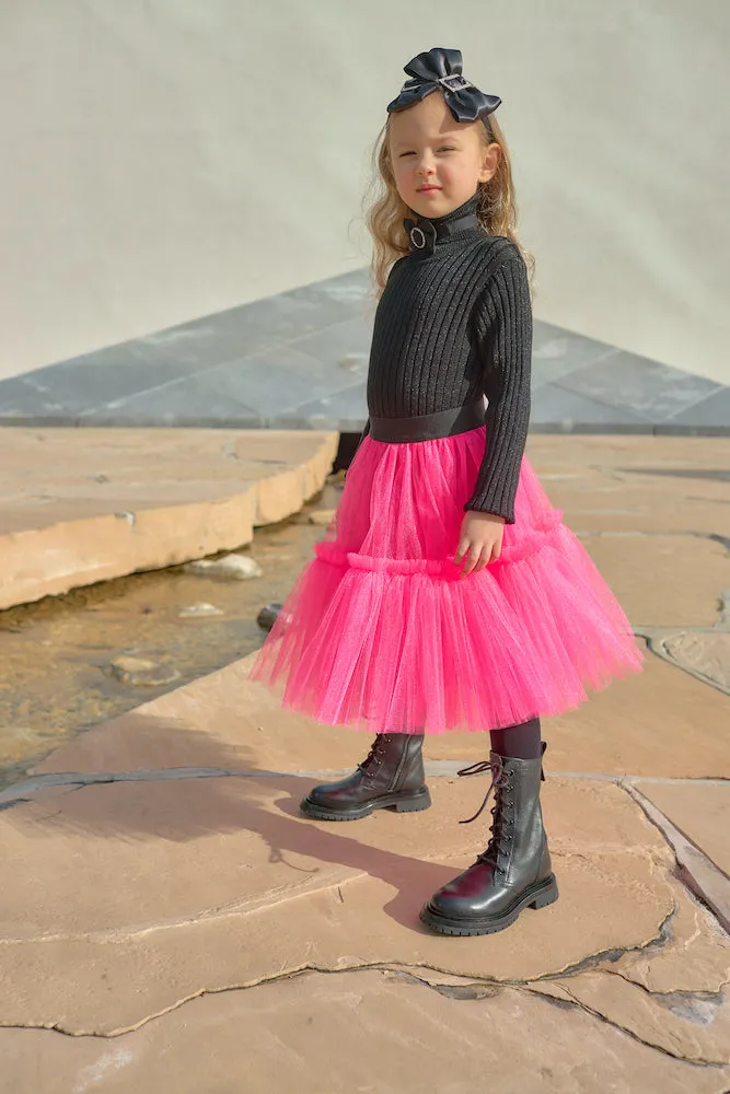Rachel tulle midi skirt in fuchsia