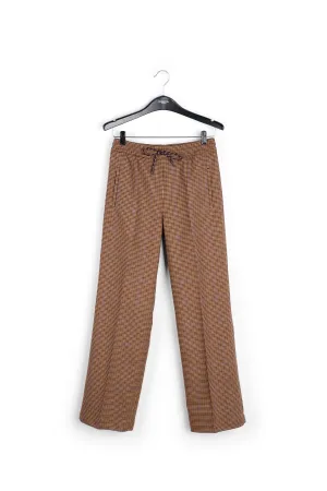 Red and brown houndstooth pants with drawstring