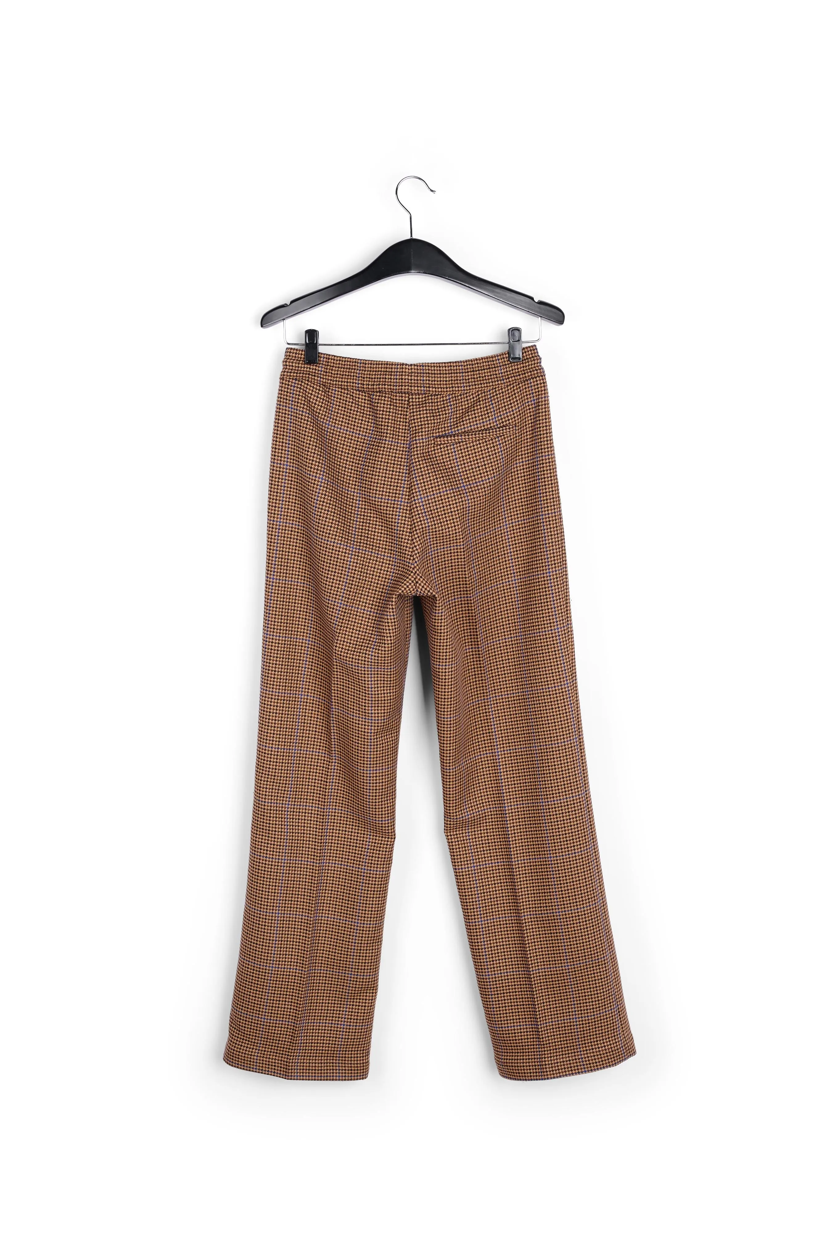 Red and brown houndstooth pants with drawstring