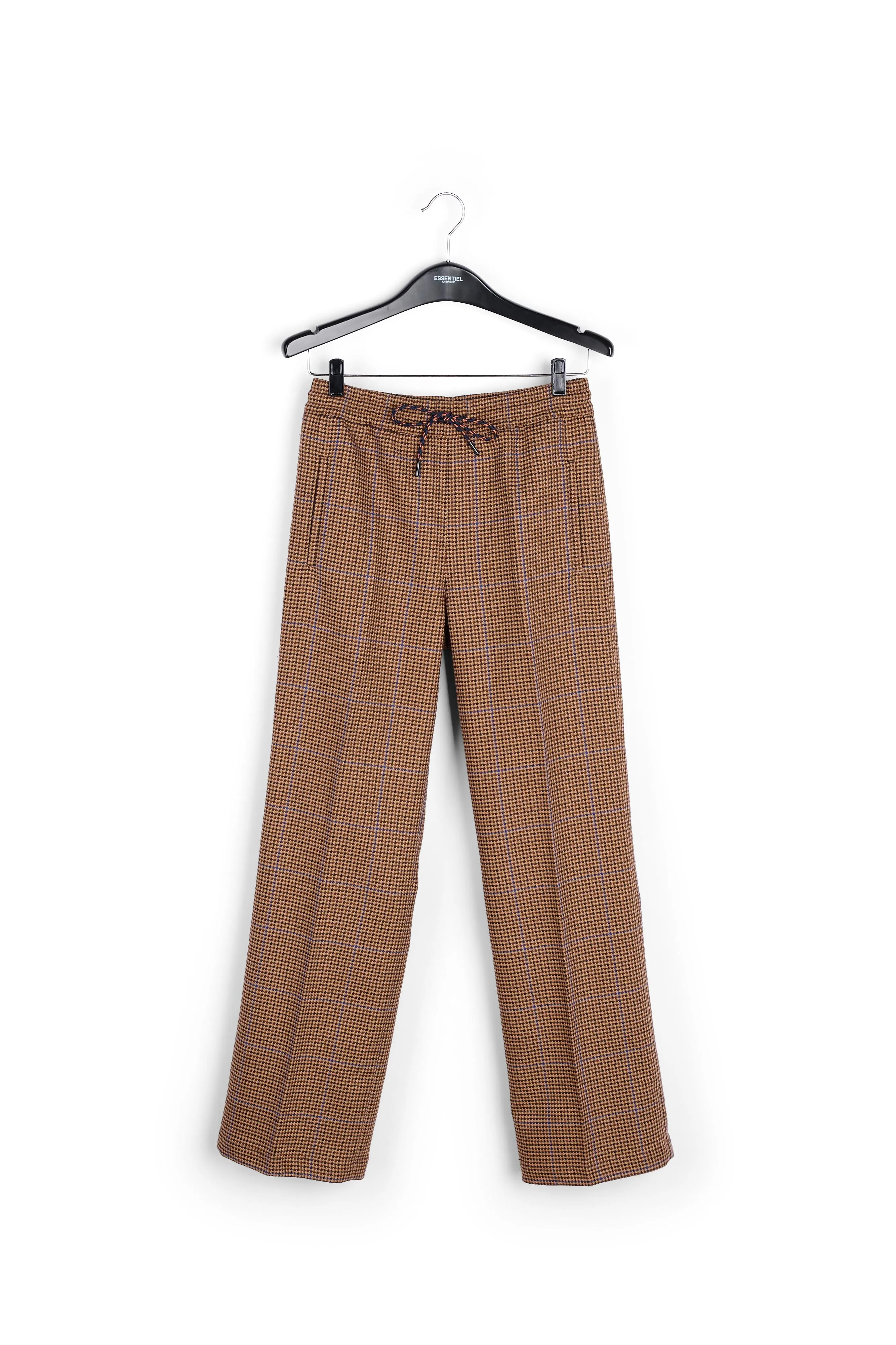 Red and brown houndstooth pants with drawstring