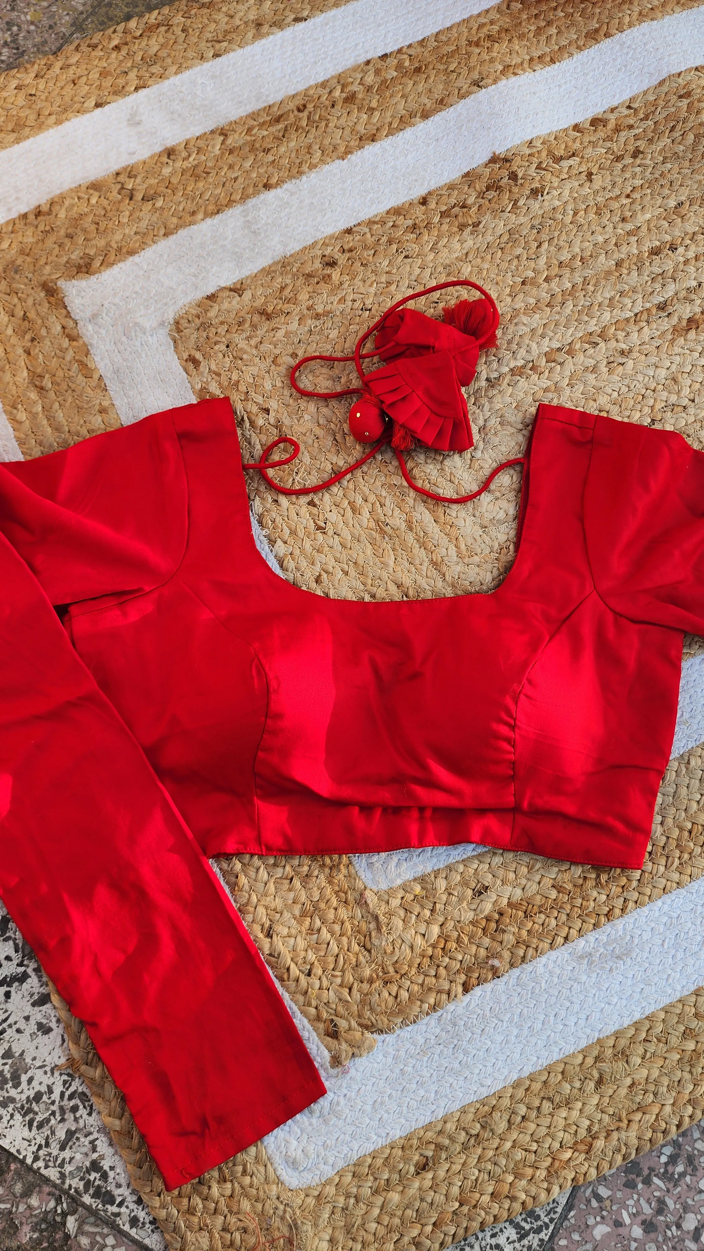Red Cotton Silk Full Sleeve Blouse