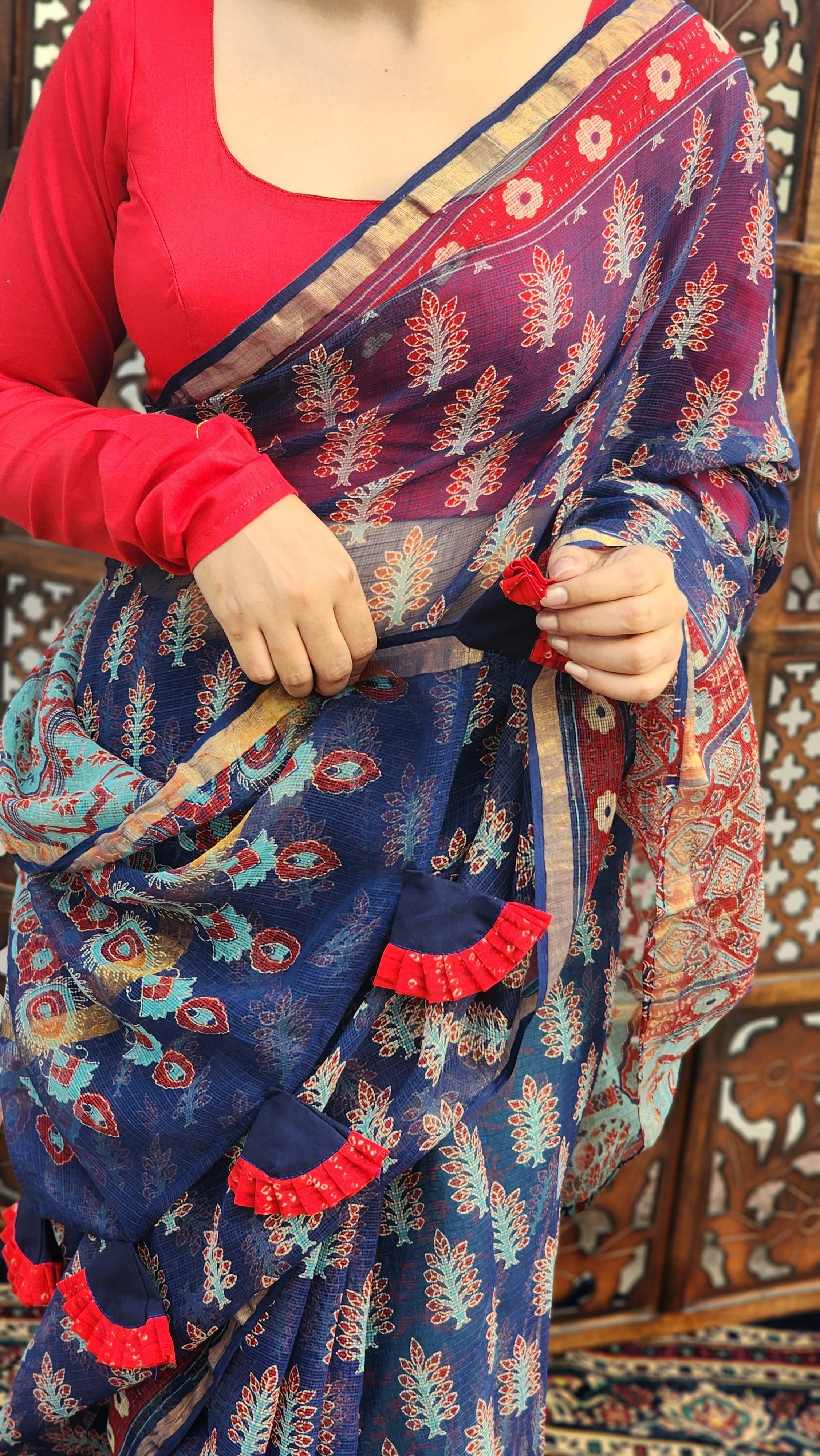 Red Cotton Silk Full Sleeve Blouse
