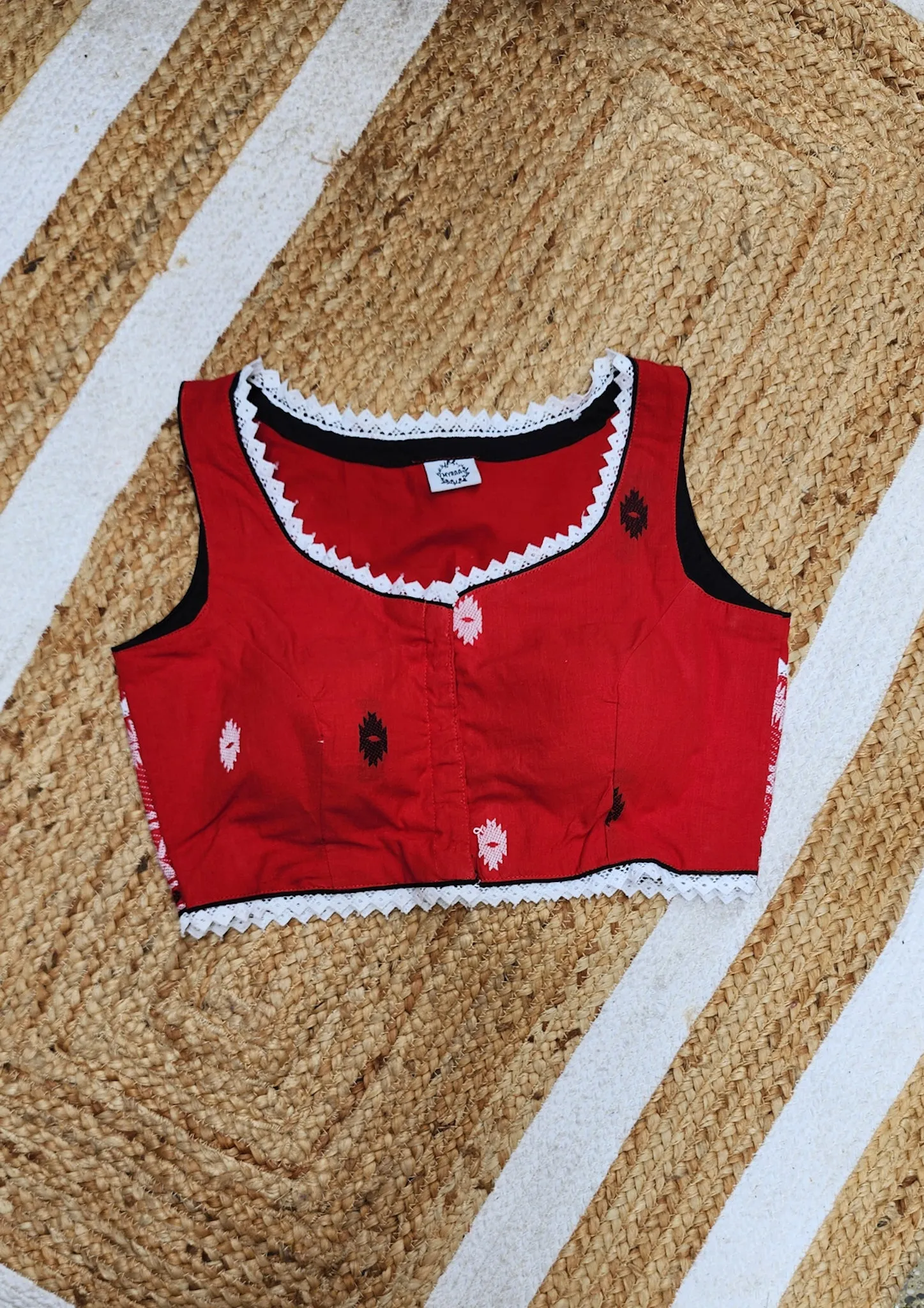 Red Jamdani Sleeveless Blouse