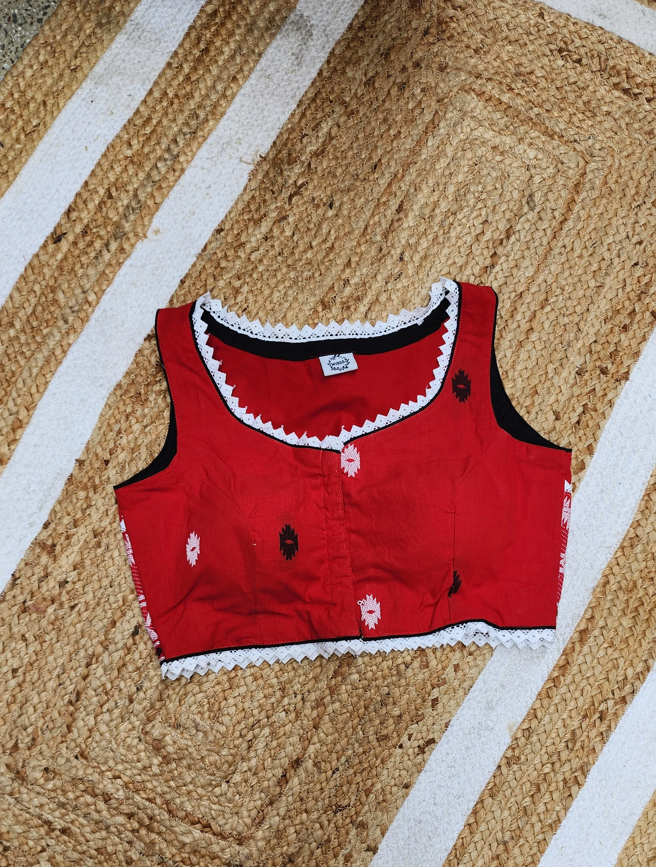 Red Jamdani Sleeveless Blouse
