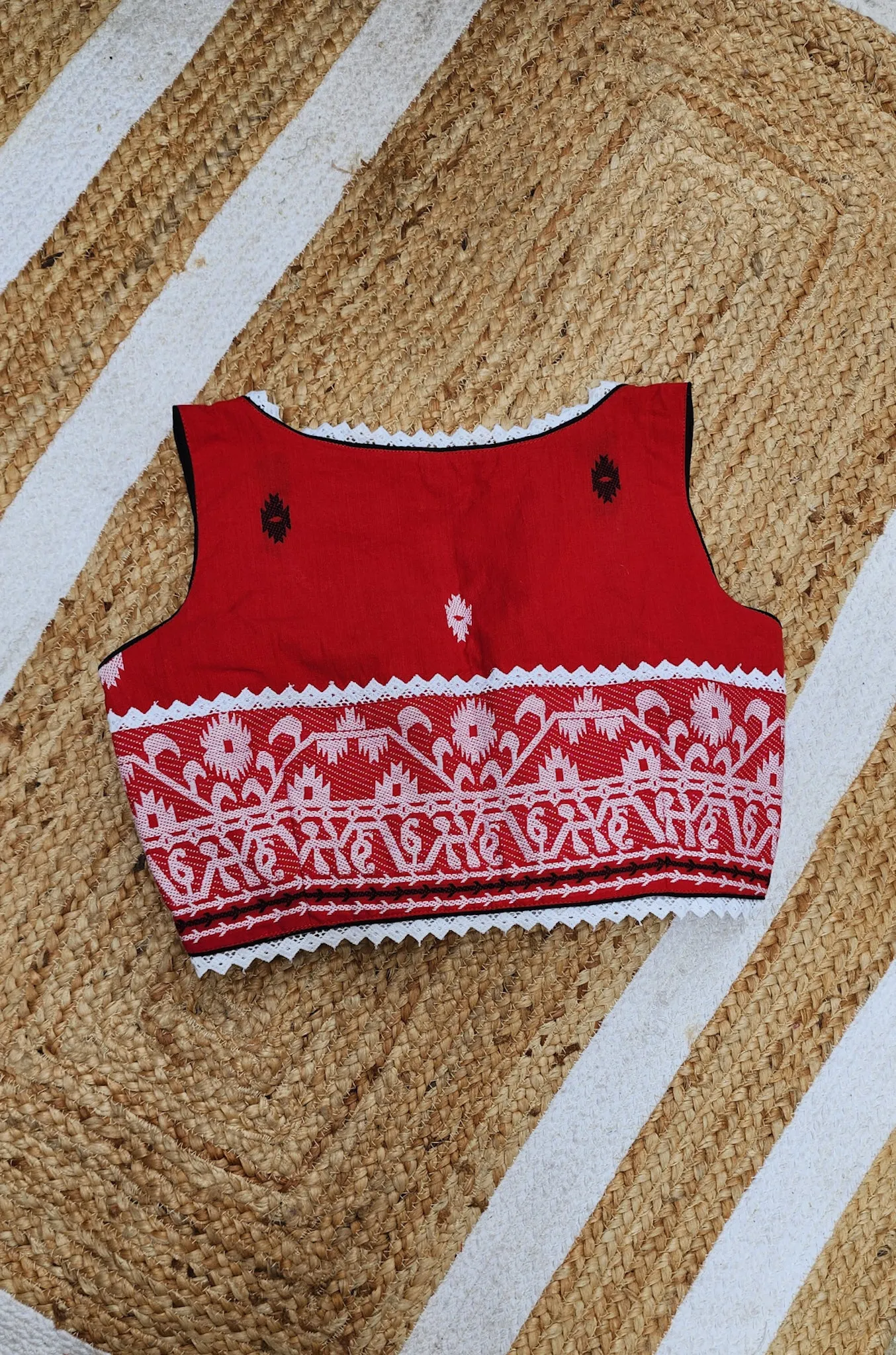 Red Jamdani Sleeveless Blouse