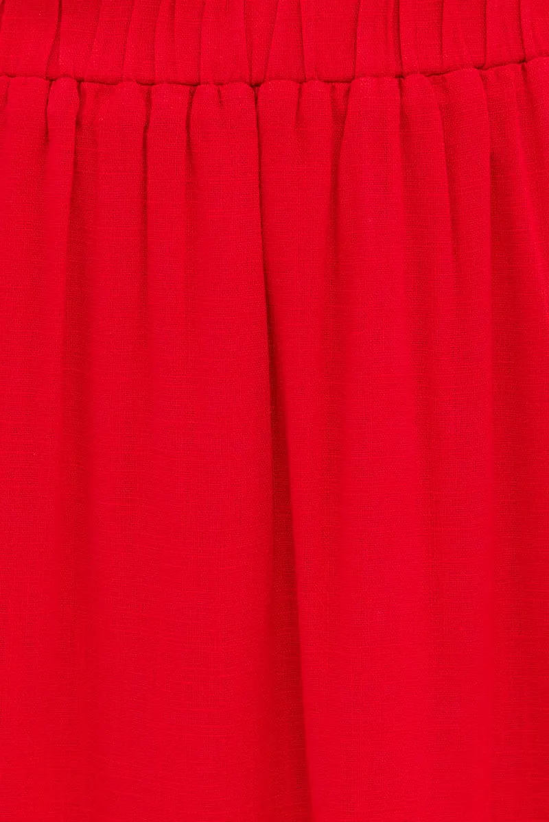 Red Maxi Skirt High Waist Split Tiered