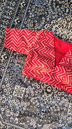 Red Zigzag Patterned Gaji Silk Blouse