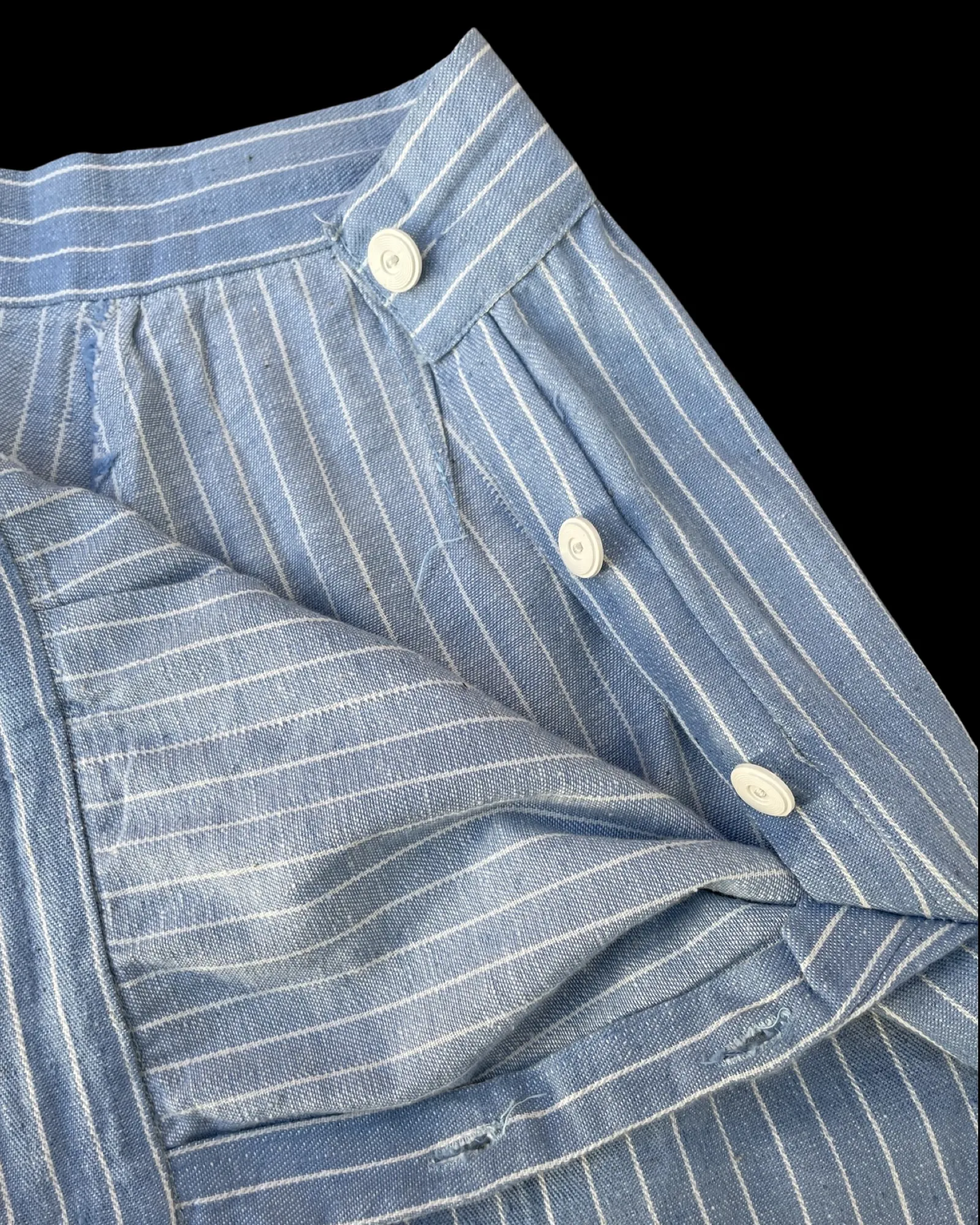 Reserved - Rare 1930s/40s Deadstock Striped Chambray Side Button Pants