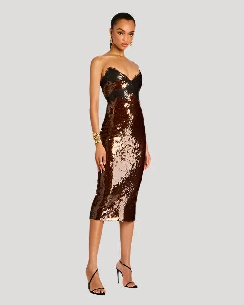RETROFETE | Ellen Sequin Dress | Deep Brown