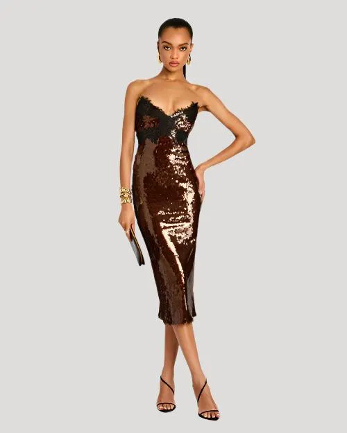 RETROFETE | Ellen Sequin Dress | Deep Brown
